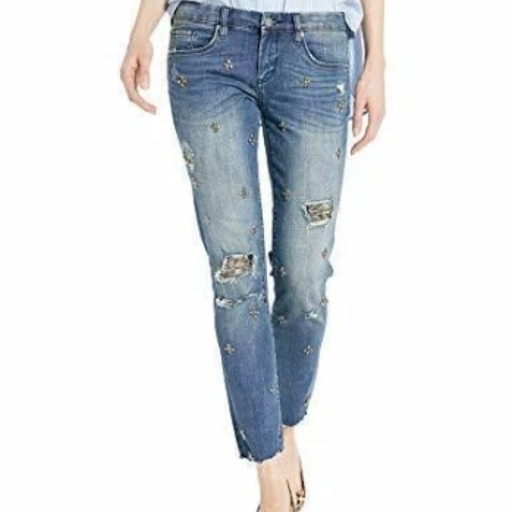 Cropped Girlfriend Pants w/ beading and sequins